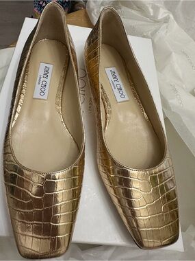Jimmy Choo Metallic Gold Croc-Embossed Loafers